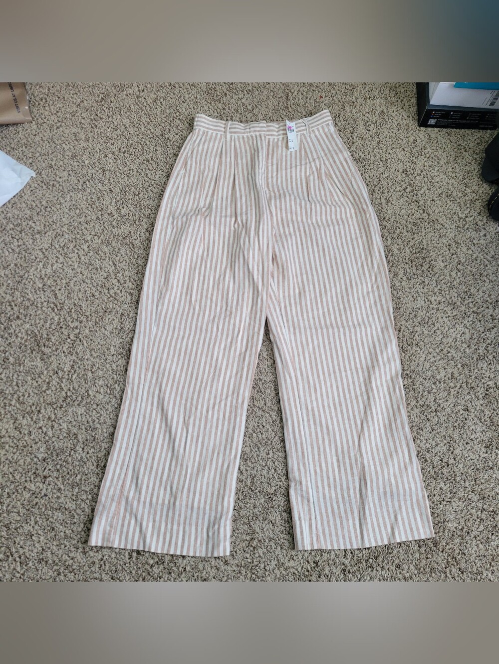 Abercrombie & Fitch Sloane Linen Tailored Wide Leg Pants Striped Medium NWT